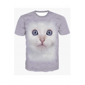 Personality Popular Cat Print Round Neck Short Sleeve Tee