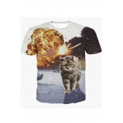 Personality 3D Cat Print Popular Round Neck Short Sleeve Chic Tee
