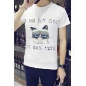 Personality Round Neck Short Sleeve Pattern Cat Print Cool T-Shirt