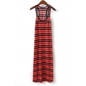 Square Neck Striped Long Dress