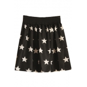 Fashion A-line Star Print Gathered Waist Mini Skirt