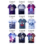 Cool Personality Popular Colorful Round Neck Short Sleeve Chic Graphic Pattern Tee