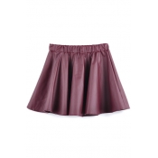 Fashion Women A-line Swing Shirred Waist Leather Like Short Mini Skirt