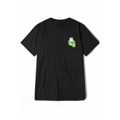 Basic Round Neck Short Sleeve Funny Cat Print T-Shirt