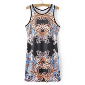 Casual Round Neck Sleeveless Colorful Graphic Print Dress