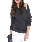 Women's Cold Shoulder Long Sleeve Zip Detail T-shirt