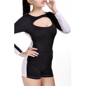 Round Neck Long Sleeve Cut Out Front Sexy Slim Fit Rompers