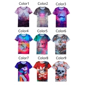 Street Style Personality Round Neck Short Sleeve Colorful Pattern Graphic Tee