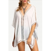 Sexy V-Neck Half Bell Sleeve Hollow Strim Loose Casual Top