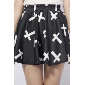 Fashion Women A-line Shirred Waist Swing Print Patterned Mini Skirt