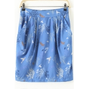 Fashion Women High Waist Pocket Tube Botanic Print Mini Short Skirt