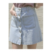 Fashion Women A-line Pockets Button Fly Mini Short Denim Skirt