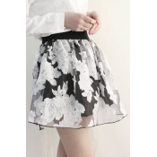 Fashion Women A-line Sheer Layer Floral Short Mini Skirt