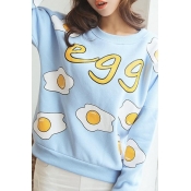 Cute Poached Egg Print Chic Round Neck Long Sleeve Sweet Sweatshirts