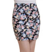 Fashion Women Floral High Waist Tube Mini Short Skirt