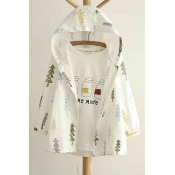 Young Style Hooded Colorful Pattern Long Sleeve Button Down Thin Coats