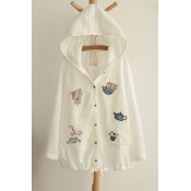 Popular Summer Sunscreen Casual Hooded Button Down Long Sleeve Chic Thin Coats With Lace Embellish
