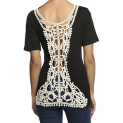 Women Sexy Summer Backless Lace Hollow Blouse T Shirt Tops