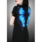 Cool Fashion Round Neck Short Sleeve Beautiful Back Wings Print Tee