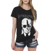 Street Fashion Round Neck Short Sleeve Cool Character Print Tee