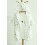 Summer Sun Protection Top Thin 3/4 Sleeve Cat Print Button Down Coat Outwear