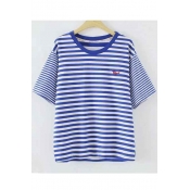 Simple Style Round Neck Short Sleeve Striped Casual Tee