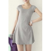 Women Casual Short Sleeve Round Neck A-Line Mini Dress