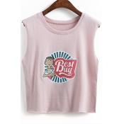 Cartoon Character Letter Print Sleeveless Casual Top