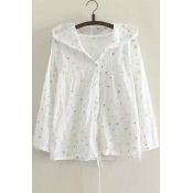 New Flower Embroidery Hooded Long Sleeve Button Down Thin Coats