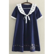 Sweet Lapel Short Sleeve Cute Loose A-Line Dress