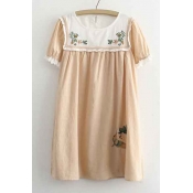 Sweet Lace Trim Round Neck Short Sleeve Casual Shift Dress