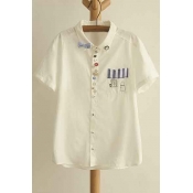 Young Style Lapel Button Embellish Short Sleeve Cute Blouse&Shirts