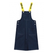Young Style Pockets Embellish Loose Denim Overalls
