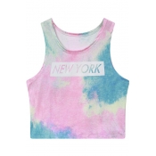 Street Style Colorful Round Neck Sleeveless Letter Print Corp Tank Top