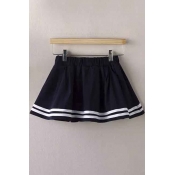 Sweet Young Style Striped Hem Mini Elastic Waist Skirts