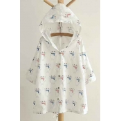 Cat Print Hooded Button Down Thin Coats