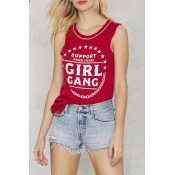 Young Style Sleeveless Round Neck Letter Print Casual Tank Top