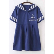 The Navy Style Striped Trim Short Sleeve Cute Dress