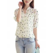Women Long Sleeve Chiffon Blouse Floral Printed Button Shirts