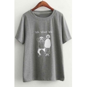 Simple Fashion Style Round Neck Short Sleeve Graphic Character Print Tee&Top