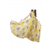 Women Chiffon V Neck Sleeveless Floral Long Maxi Dress