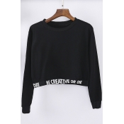 Women's Casual Letter Long Sleeve Crop Top Sweatshirt