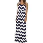Women's Sleeveless Elastic Waist Striped Maxi Dress