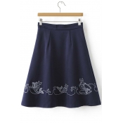 Women's Zip Waist Embroidered Swing Midi Skirt