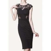 Women's Sexy Cap Sleeve Hollow Out Shoulder Sheath Lace Bodycon Dress