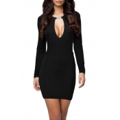 Women Lady Keyhole with Metal Buckle Bodycon Pencil Party Dress