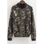 Cool Camo Pattern Stand Up Collar Long Sleeve Zipper Front Coat&Jackets