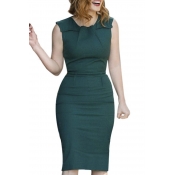 Womens Elegant Vintage Ruched Wear To Work Business Casual Pencil Dress