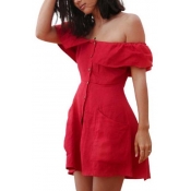 Sexy Women's Off The Shoulder Buckled Short Dress