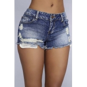 Womens Pure High Waisted Ripped Denim Shorts Short Jeans